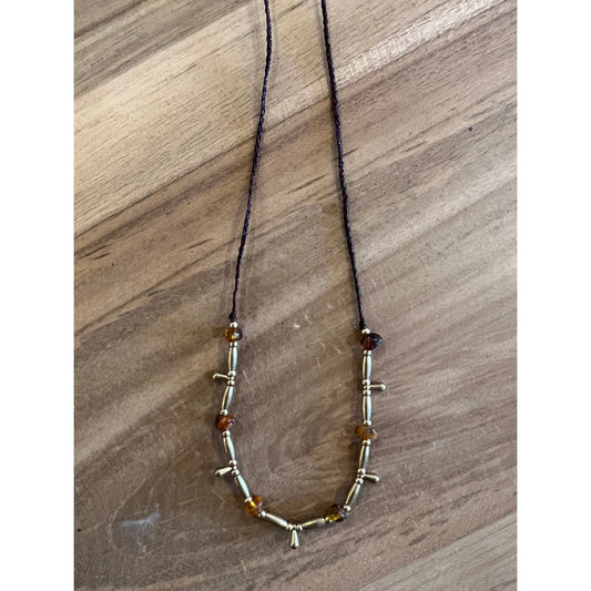 Brass droplet amber necklace