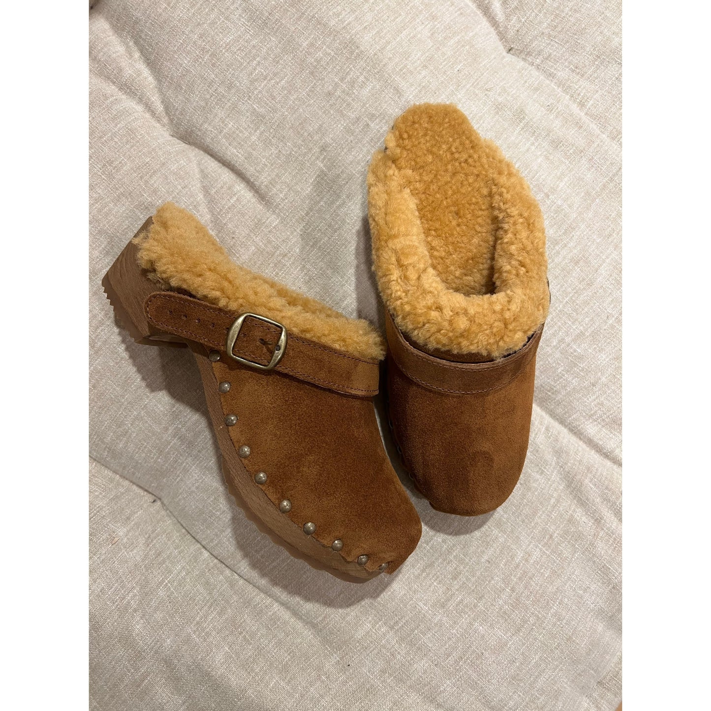 Studded Suede & Shearling Clog