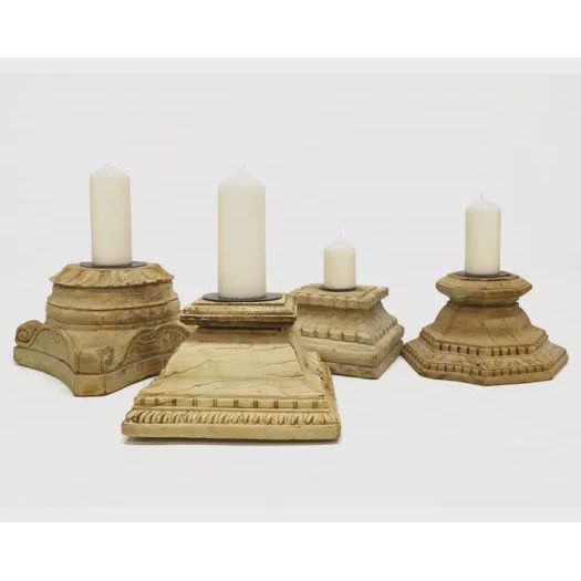 Antique Bleached Wood Candle Holder
