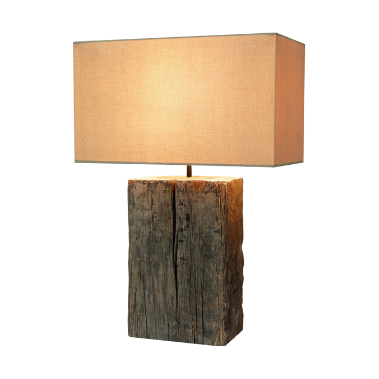 Timber Rect Lamp with Line shade