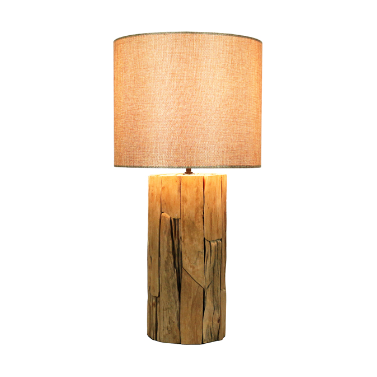 Timber Rough Cut Log Lamp Linen Shade